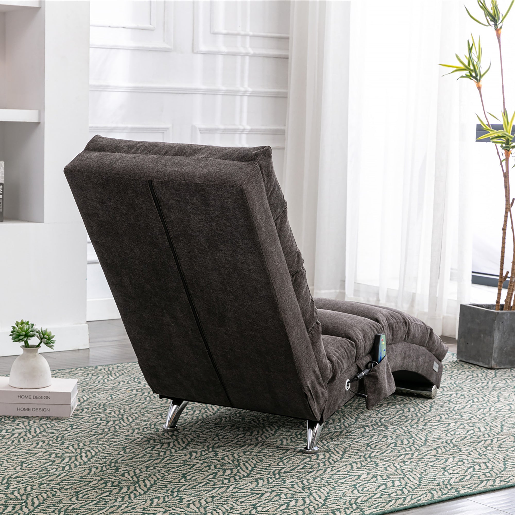 Ergonomic Linen Massage Chaise Lounge with Remote Control, Dark Gray, Electric Massage Lounger with 5 Modes - Grand Goldman Shop