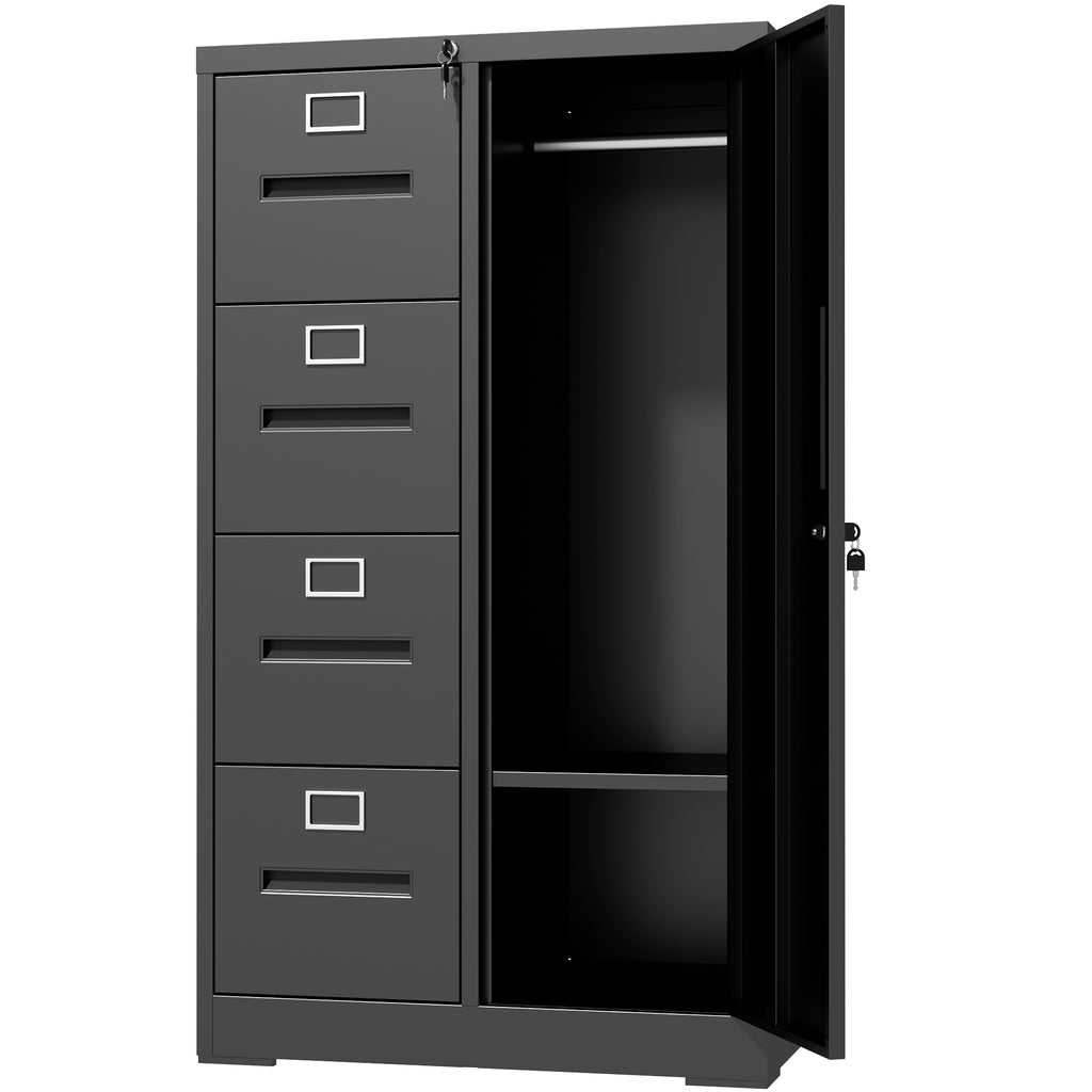 Metal Storage Vertical Filing Cabinet with Lock, Steel File Locker with 4 Drawers and 1 door for School, Living Room, Bedroom
