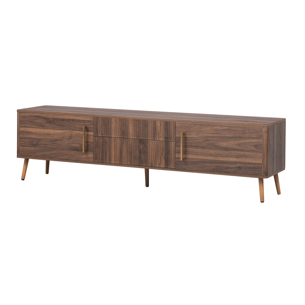 Mid Century TV Stand with 2 Drawers, Media Console Table for TVs up to 80'', Walnut Finish Solid Wood and MDF Entertainment Center for Living Room, Bedroom, Home Theatre - Grand Goldman Shop