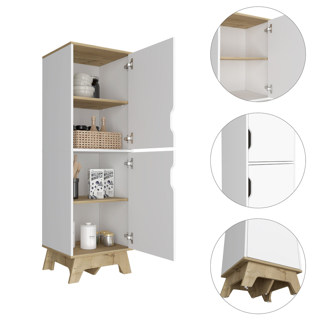 Pamplona Microwave Tall Cabinet Counter Surface, Top And Lower Double Doors Cabinets -Light Oak / White - Grand Goldman