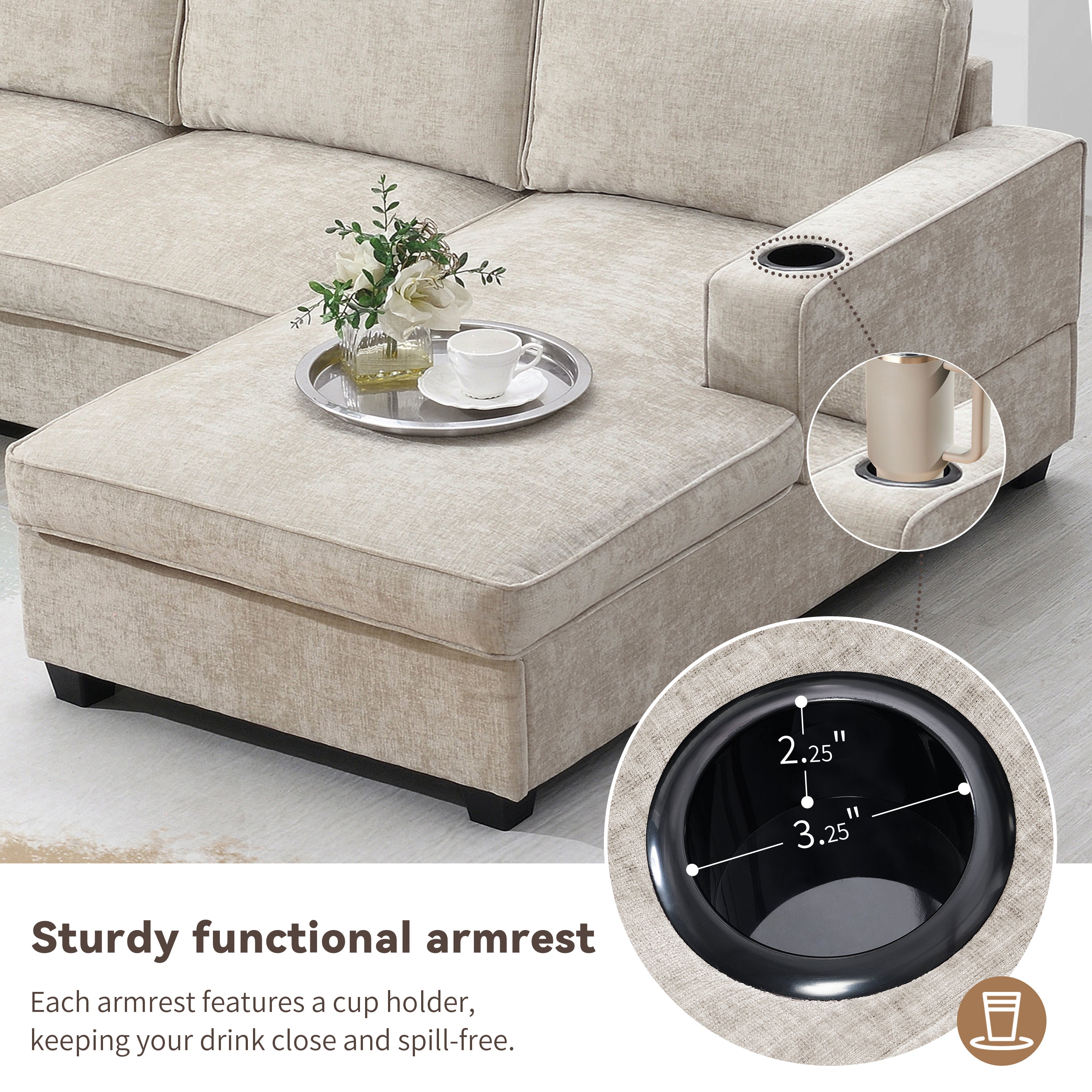 [VIDEO]119' U-Shaped Sectional Sofa, 6 Seat Chenille Corner Couch Set with Cup Holders, Oversized Chaise Lounge, Irregular Corner, Deep and Wide Seat, Comfy Sofa for Living Room&Apartment, 2 Colors - Grand Goldman Shop