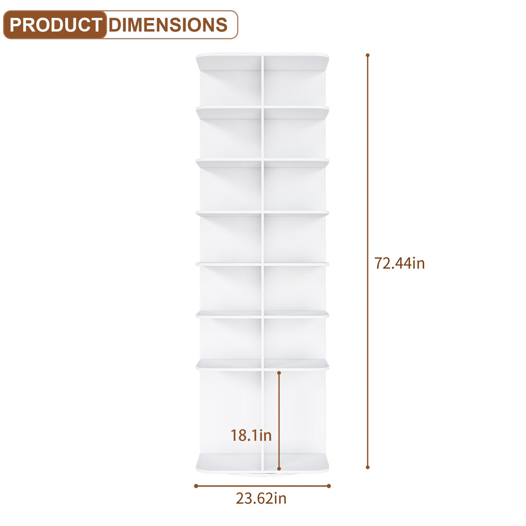 7-Tier Square Rotating Shoe Rack Tower with 360° Spinning Organizer, White - Grand Goldman Shop