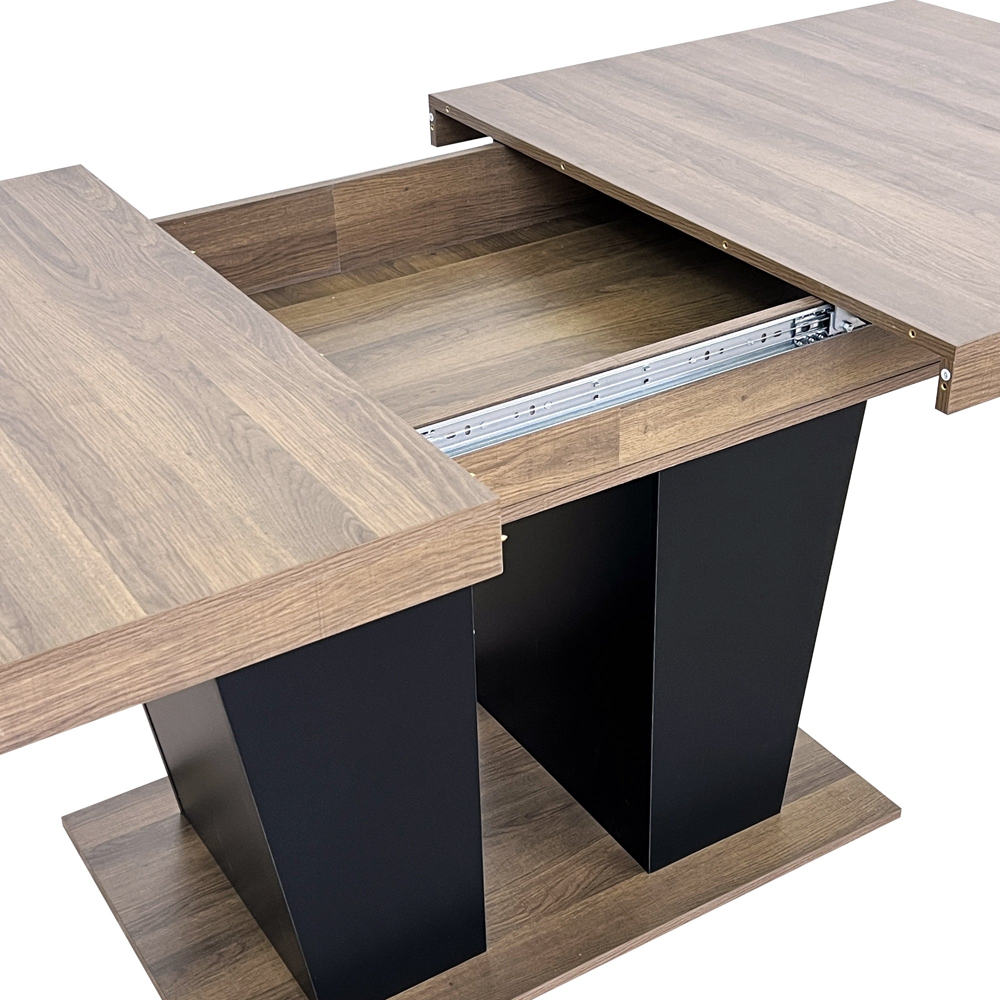 Extendable Dining Room Table for 4-10 People,Wooden Transformer Kitchen Dining Table with Black Double Sturdy Pedestal Base, Modern Expandable Large Table - Grand Goldman Shop