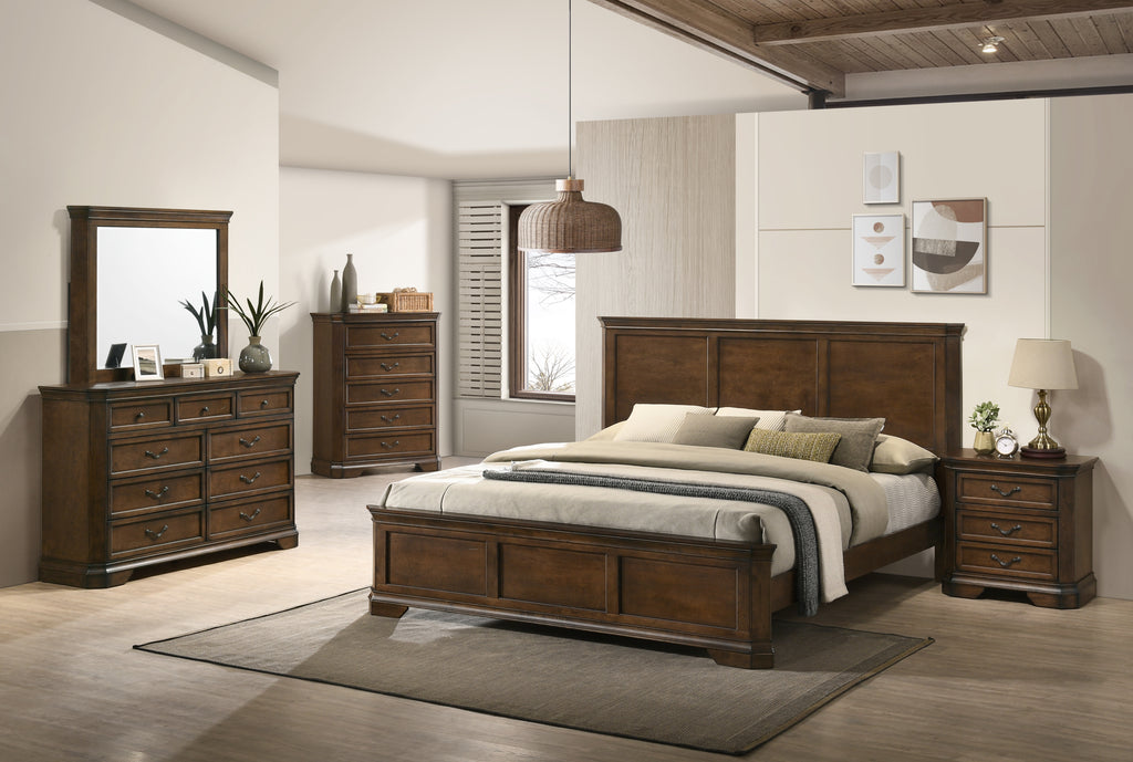 Maderne Traditional Wood Panel 5 pieces King Bed set with Dresser, Mirror, Nightstand and Chest - Grand Goldman Shop