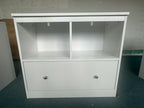 White Wooden Kids Toy Storage Organizer with Large Drawer and Low Bookshelf for Nursery & Playroom, Engineered Wood Cabinet f