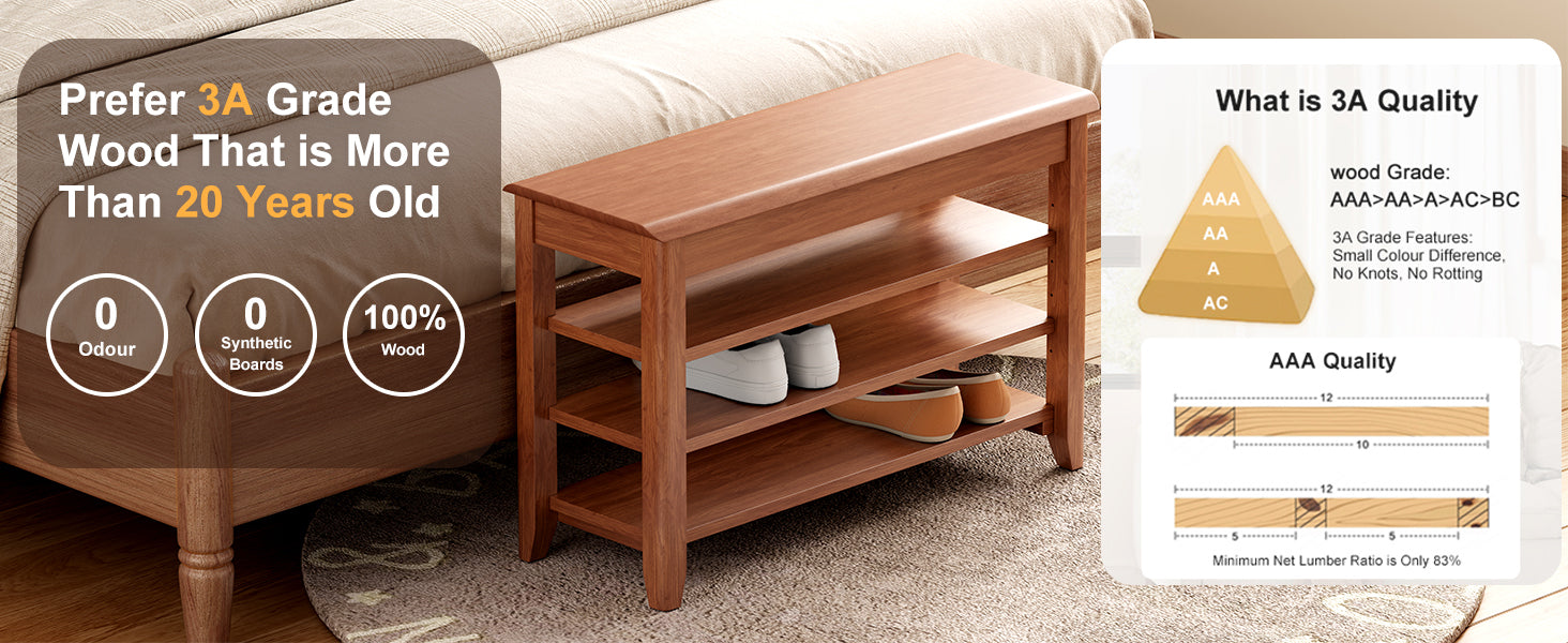 Adjustable shoe-changing bench, storage bench, hidden storage. With a load-bearing capacity of up to 550 pounds, suitable for bedrooms and corridors. 100% solid wood. - Grand Goldman Shop