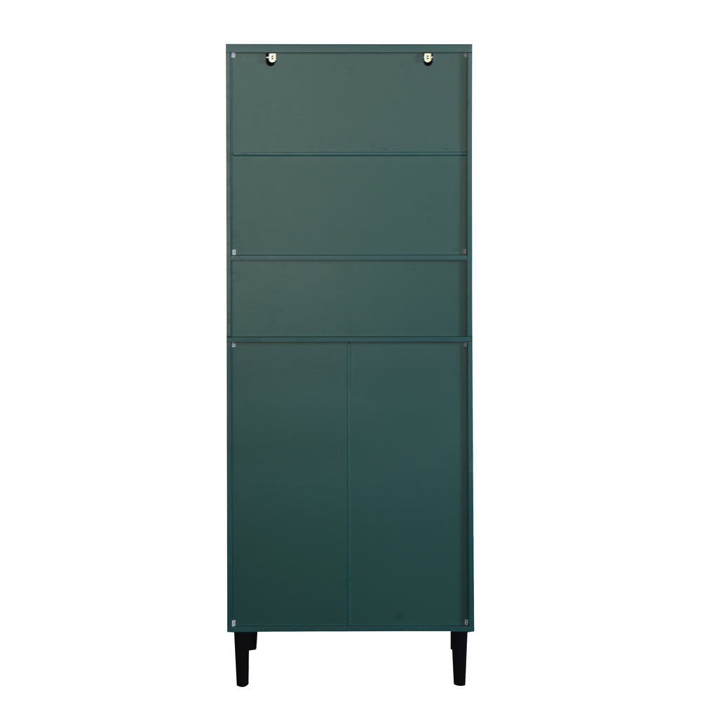 Tempered Glass Door Tall Storage Bookcase with adjustable board, 4 doors MDF painting finished cabinet, Green, Living room Bedroom storage - Grand Goldman Shop