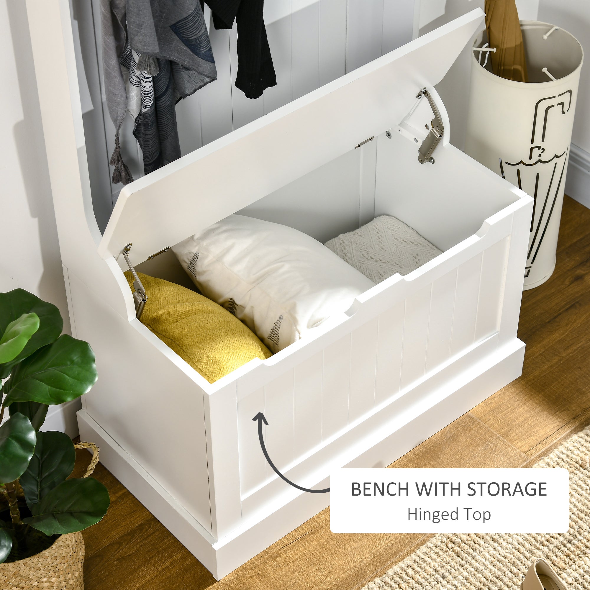 HOMCOM Hall Tree with Coat Rack, Storage and Sitting Bench, White - Grand Goldman Shop