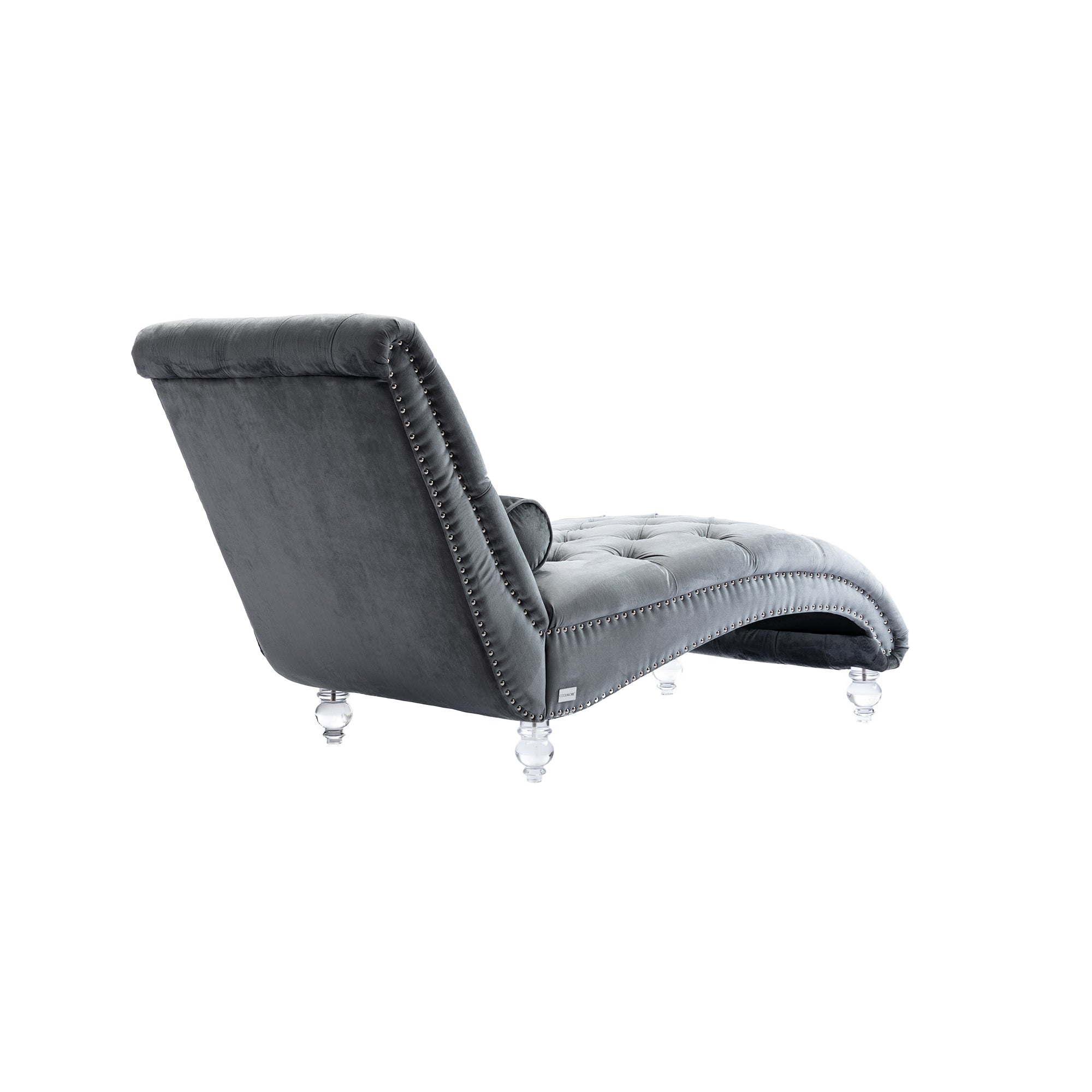 Velvet Chaise Lounge Indoor, Button-Tufted Upholstered Chaise Lounge Chair with Pillow, Silver Velvet, 63.98 Inches - Grand Goldman Shop