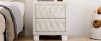 Elegant Velvet Nightstand with 2 Drawers and Crystal Handle, Storage Bedside Table with Button-Tufted, Beige - Grand Goldman Shop