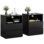 (Set of 2)End Table with Fast USB C Charging Station, Sofa Side Table with 2 Drawers, Large Storage Modern Wood Storage Cabinet for Living Room,Bedroom,Office, Black - Grand Goldman Shop