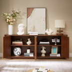 Sideboard Storage Cabinet TV Stand with wave pattern Buffet Cabinet Wooden Vertical Striped Cabinet for Kitchen/Bedroom/Entryway. Walnut, 64''W x 15''D x 24''H. - Grand Goldman Shop