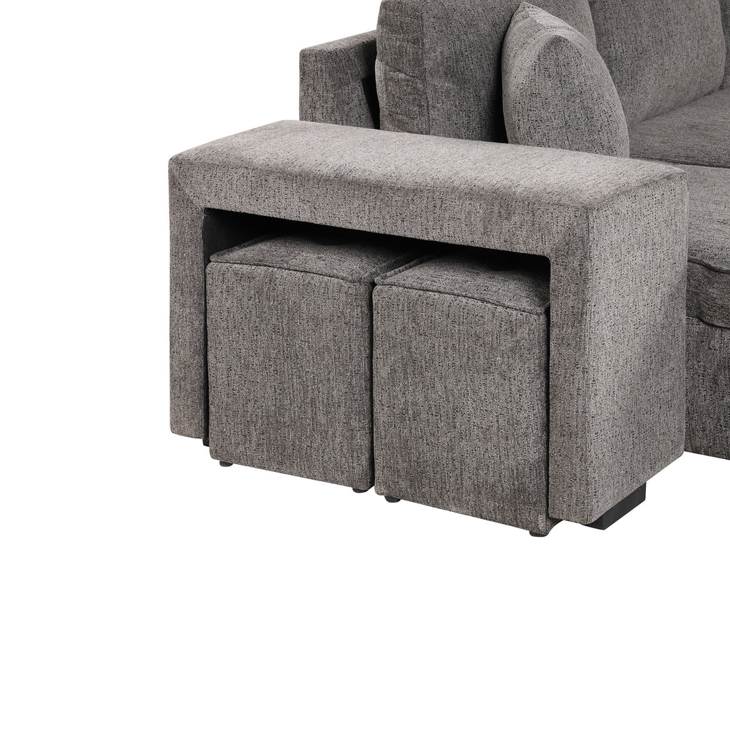 104.5' Modern L-Shape 3 Seat Reversible Sectional Couch, Pull Out Sleeper Sofa with Storage Chaise and 2 Stools for Living Room Furniture Set,Knox Charcoal (old sku:SG000431AAA) - Grand Goldman Shop