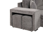 104.5' Modern L-Shape 3 Seat Reversible Sectional Couch, Pull Out Sleeper Sofa with Storage Chaise and 2 Stools for Living Room Furniture Set,Knox Charcoal (old sku:SG000431AAA) - Grand Goldman Shop