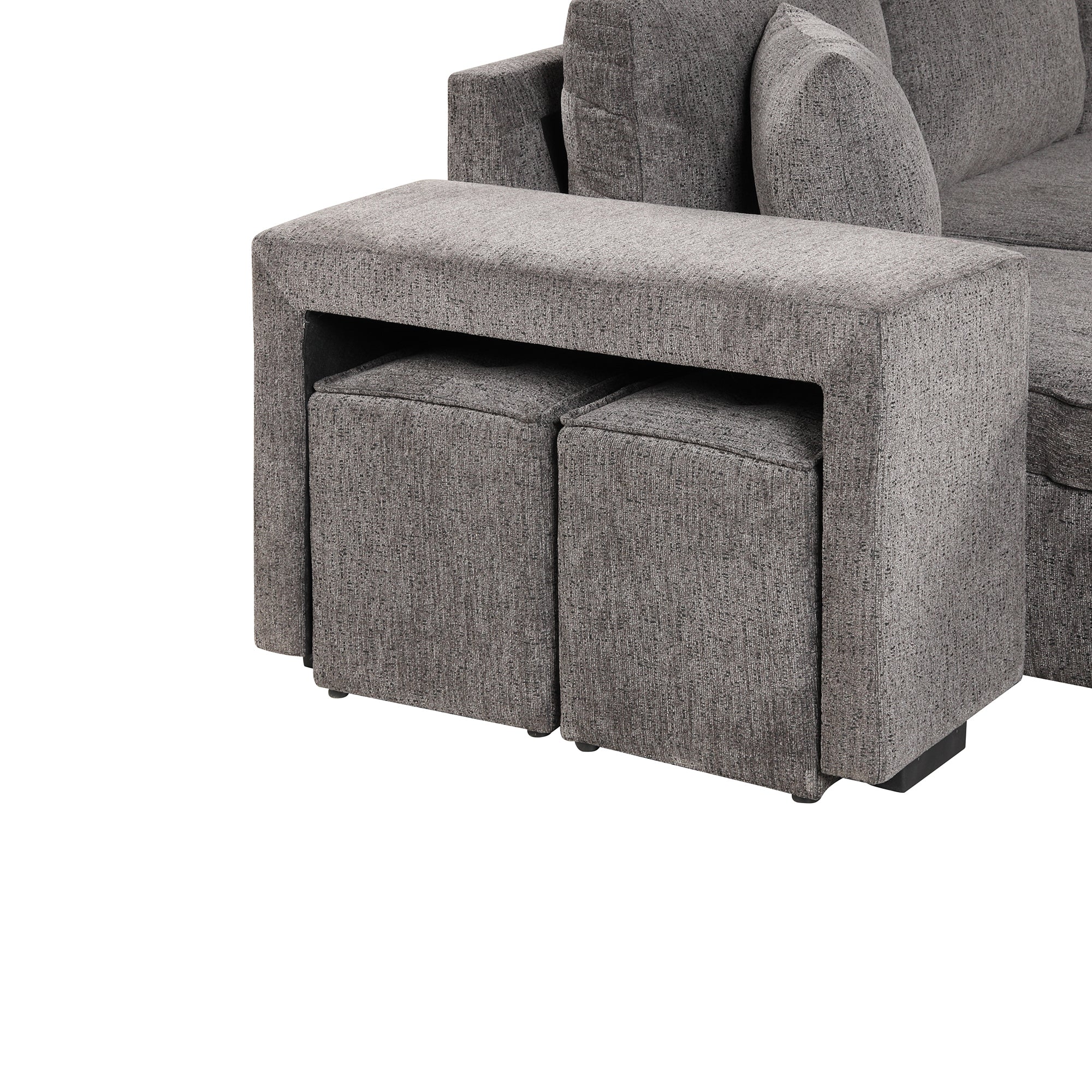 104.5' Modern L-Shape 3 Seat Reversible Sectional Couch, Pull Out Sleeper Sofa with Storage Chaise and 2 Stools for Living Room Furniture Set,Knox Charcoal (old sku:SG000431AAA) - Grand Goldman Shop