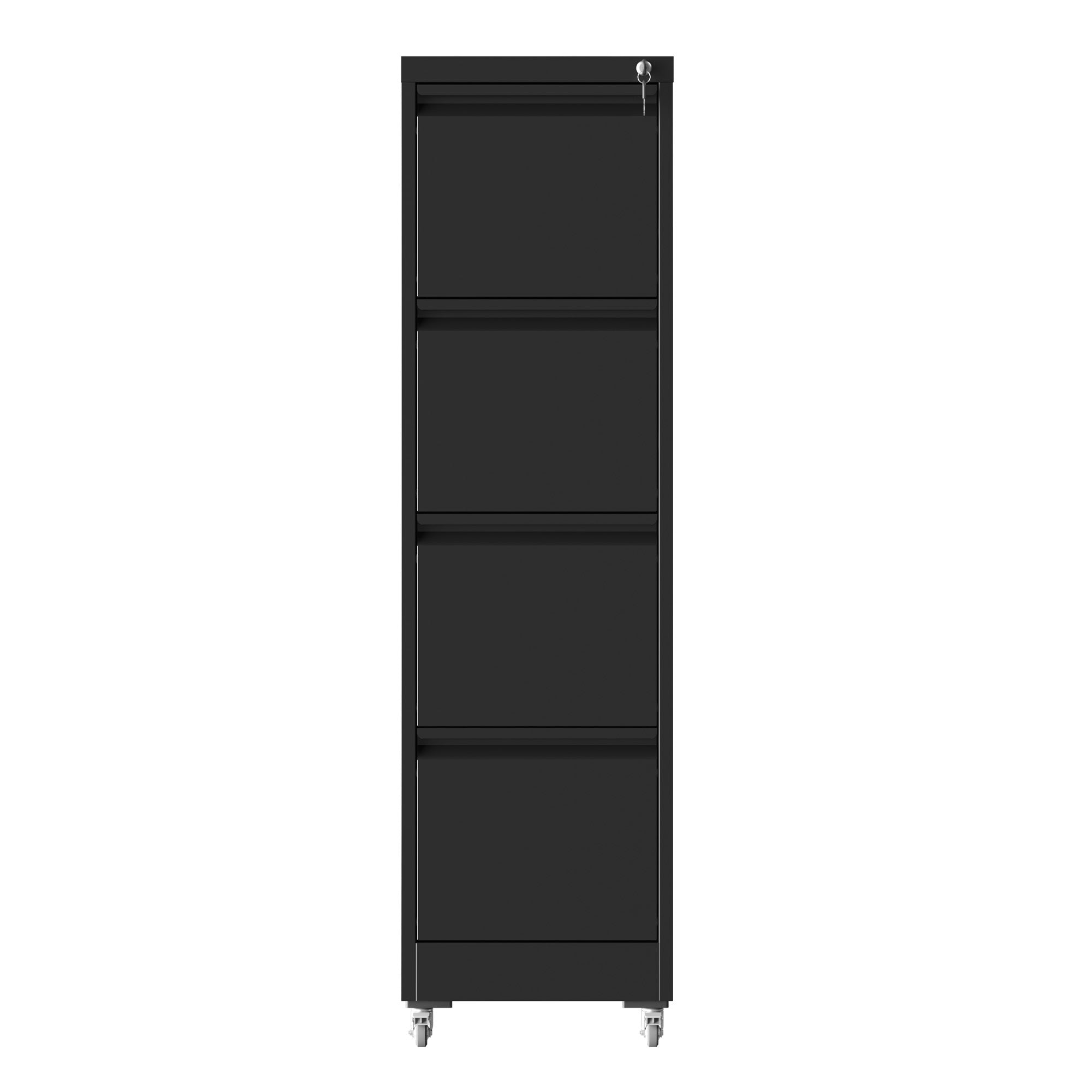 Black Heavy-Duty Metal 4 Drawer Locking Vertical File Cabinet with Wheels for Home & Office, 17.71'D x 15.16'W x 52.28'H - Gr