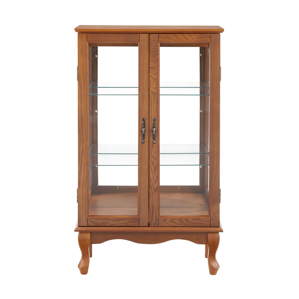 2 Doors Curio Cabinet with Tempered Glass Doors, Curio Cabinets with Mirrored Back Panel and Adjustable Shelves, Lighted Display Cabinet for Home, Office Light Bulb Included Oak - Grand Goldman Shop