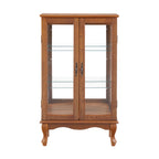 2 Doors Curio Cabinet with Tempered Glass Doors, Curio Cabinets with Mirrored Back Panel and Adjustable Shelves, Lighted Display Cabinet for Home, Office Light Bulb Included Oak - Grand Goldman Shop