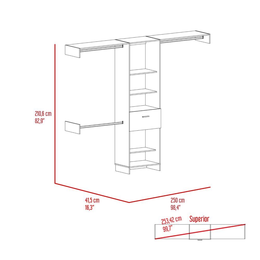 Manchester 250 Closet System, Five Open Shelves, One Drawer, Three Metal Rods -Dark Walnut - Grand Goldman Shop