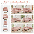 Cloud Sectional L-Shaped Couch With Ottoman,Soft Chenille Fabric,Quilted Pleated Design High-Density Foam,Fits Bedrooms Living Rooms Reading Nooks,Pink - Grand Goldman Shop