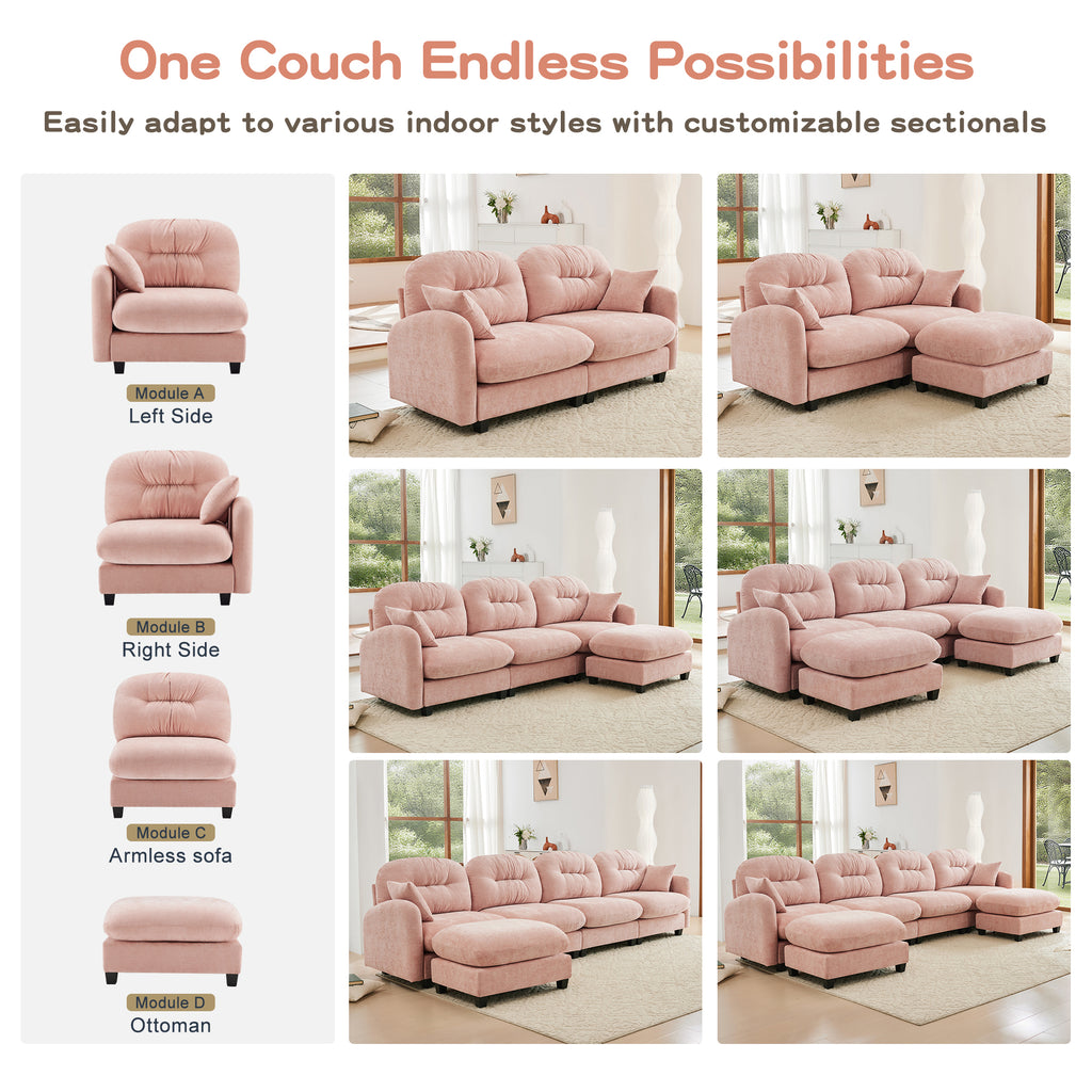 Loveseat Cloud Sectional Couches Chenille Fabric,Quilted Pleated Design, Ergonomic Design,High-Density Foam Easy Install Elegant Armrests High Quality Wooden Base,Fits Living Rooms,Pink - Grand Goldman Shop