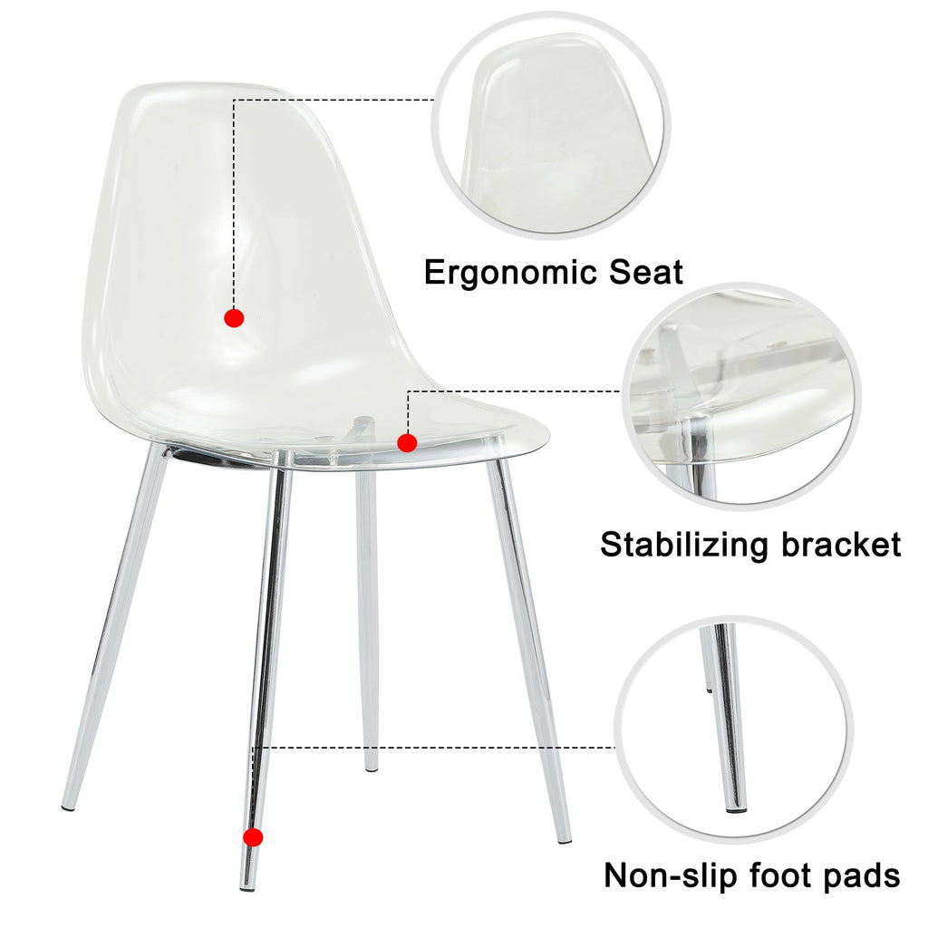 Modern simple transparent dining chair plastic chair armless crystal chair Nordic creative makeup stool negotiation chair Set of 4 and plating metal legW115164140,TW-1200 - Grand Goldman Shop
