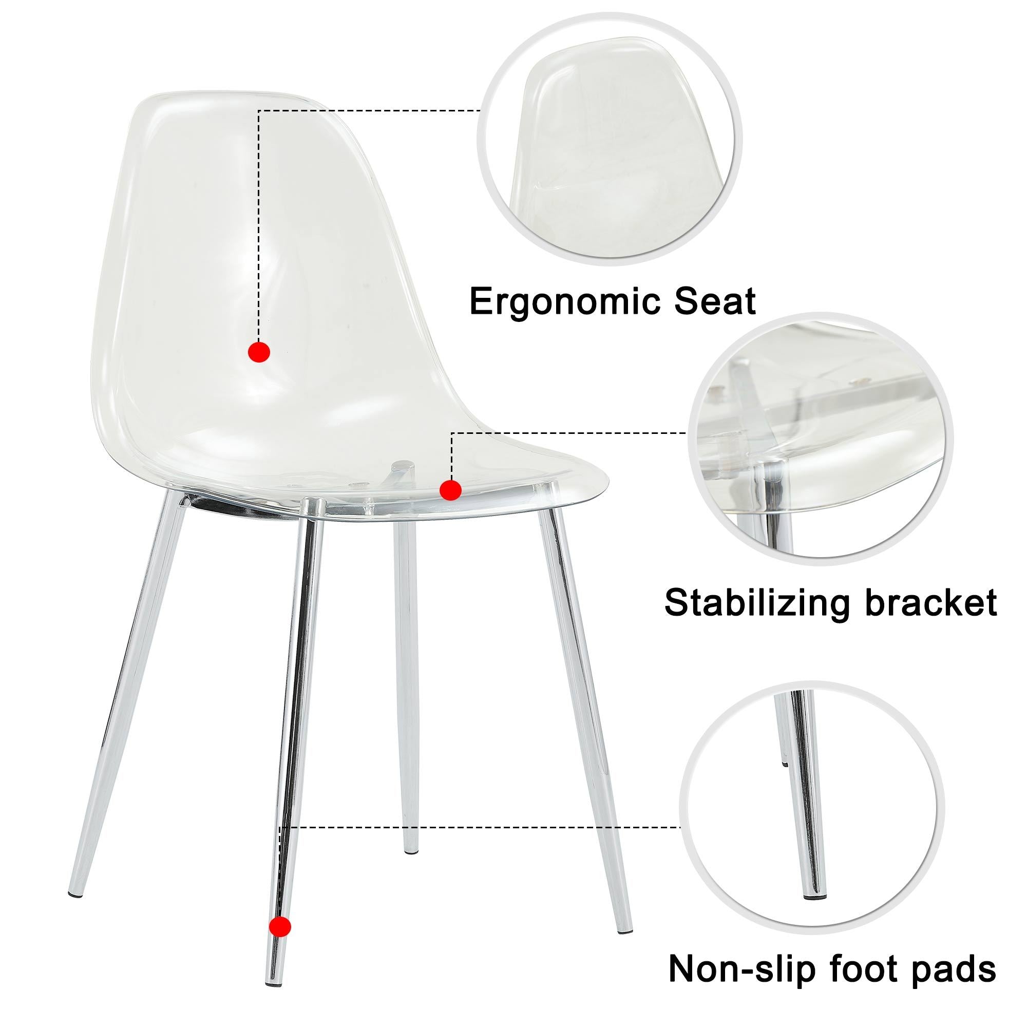 Modern simple transparent dining chair plastic chair armless crystal chair Nordic creative makeup stool negotiation chair Set of 4 and plating metal legW115164140,TW-1200 - Grand Goldman Shop