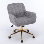 A&A Furniture Gray Adjustable Desk Chair with Artificial Rabbit Hair and Golden Metal Base - Grand Goldman