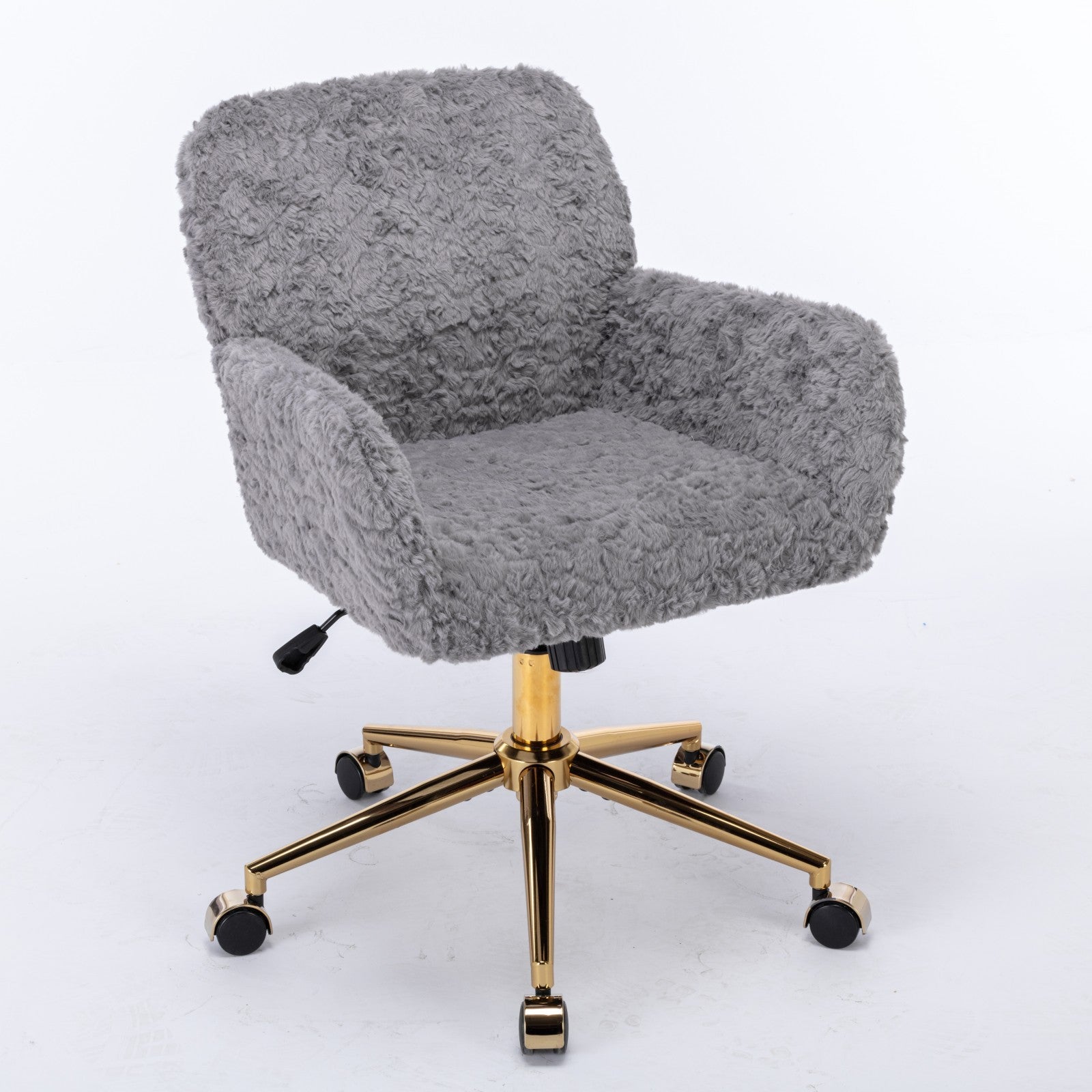 A&A Furniture Gray Adjustable Desk Chair with Artificial Rabbit Hair and Golden Metal Base - Grand Goldman