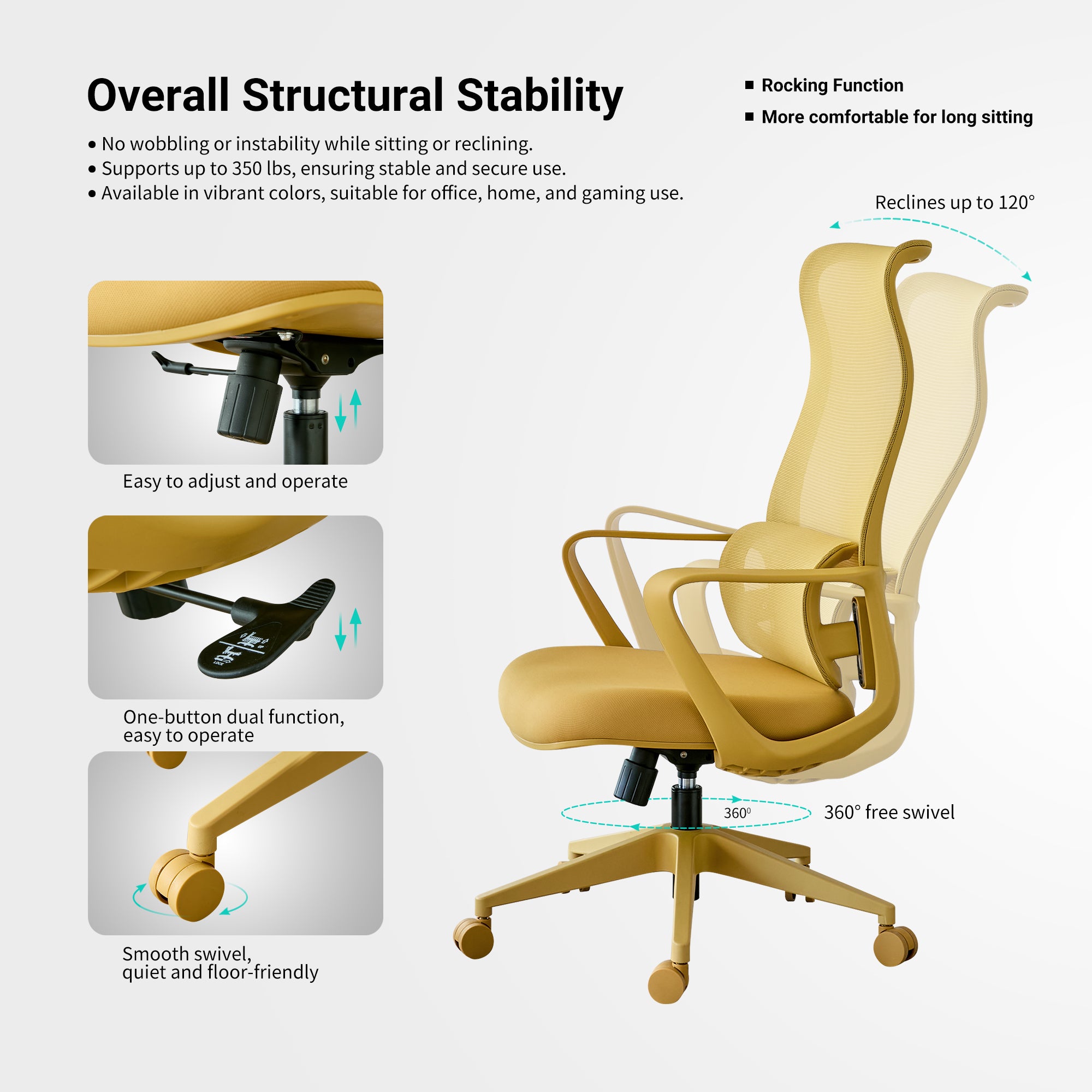 Ergonomic Colorful Office Chair 350LBS Home Office Mesh Breathable High Back, With Adjustable Lumbar Support Computer Chair, 