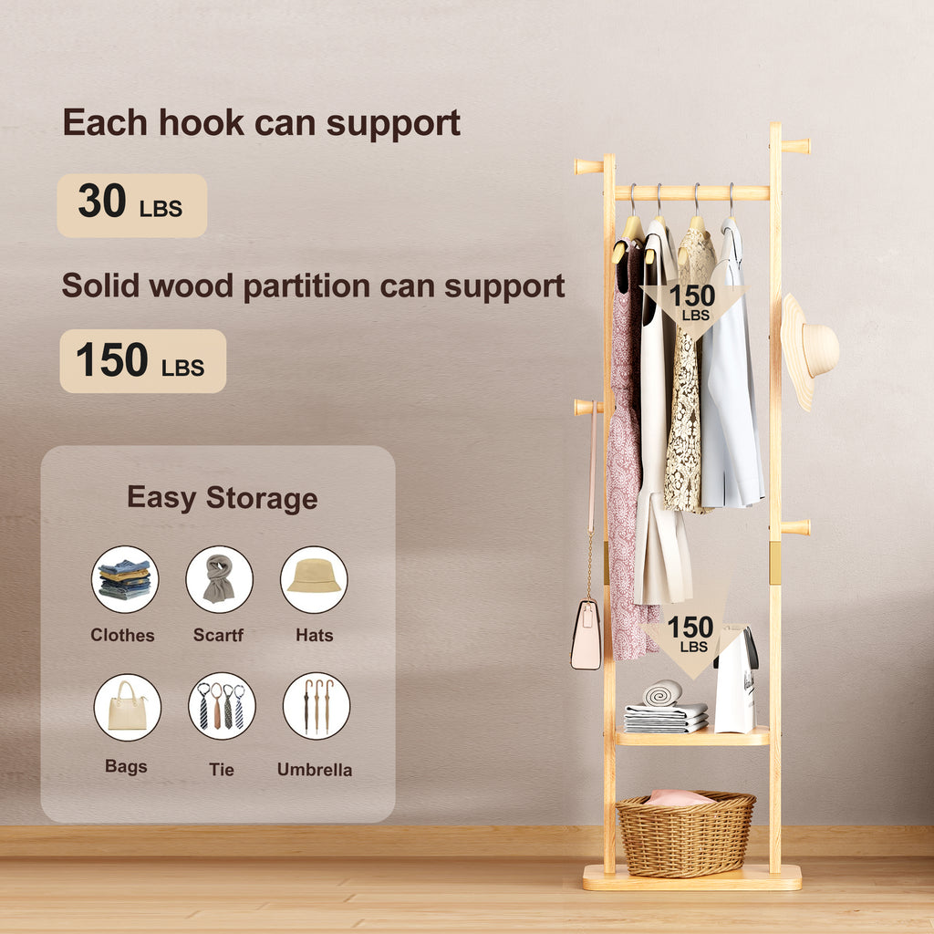 Coat Racks solid wood hanger 18.9* 11.8*71in Solid environmental protection easy to assemble beautiful can be placed in the bedroom/entrance/living room (wood color) - Grand Goldman Shop
