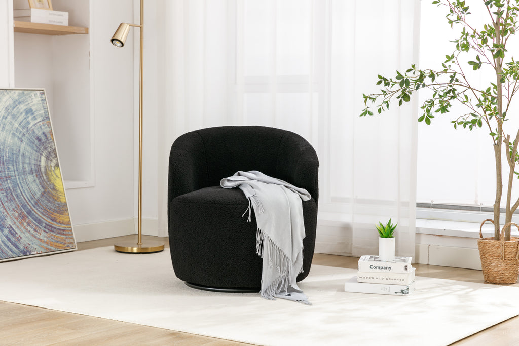 Teddy Fabric Swivel Accent Armchair Barrel Chair With Black Powder Coating Metal Ring,Black - Grand Goldman Shop