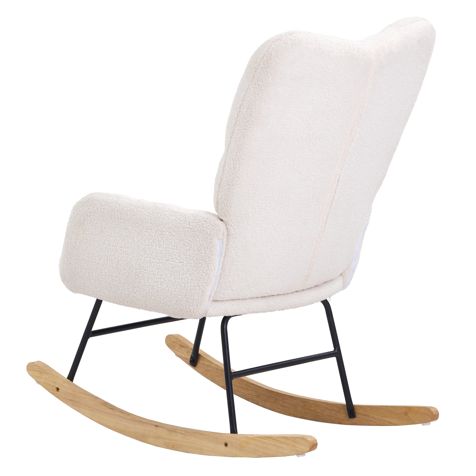 Rocking Chair Nursery, Glider Rocking Chair with Soft Seat and High Backrest, 250 lbs Weight Capacity Teddy Fabric, Upholstered Glider Rocker Chair for Nursery, Bedroom, Living Room, Ivory White - Grand Goldman Shop