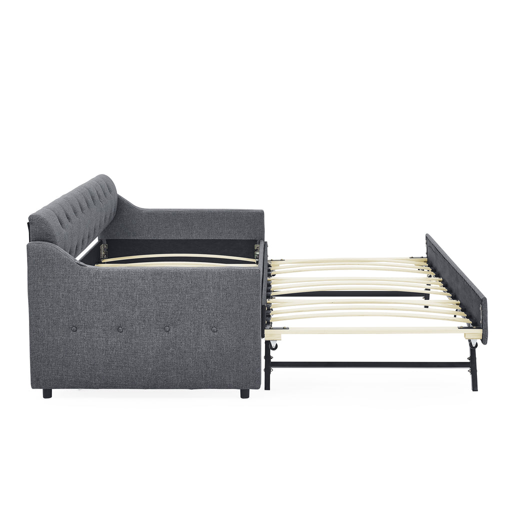 Twin Size Upholstered Daybed with Trundle and USB Charging, Dark Gray Linen - Grand Goldman Shop