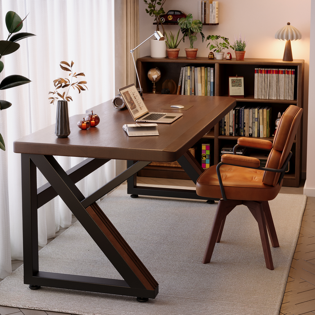 Solid Wood 55.1-Inch Extra Long Desk,Thickened Desk,Two Person Double Desk for Home Office, Wooden Long Computer Desk,Writing