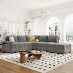 U_STYLE L-shaped Pull-Out Sofa Bed with Storage, USB Ports, and Cup Holders, Modular Design for Living Rooms, Offices & Apartments - Grand Goldman Shop