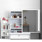Fashion Vanity Desk with Mirror and Lights for Makeup and Chair, White MDF Vanity Set with 3 Color Adjustable LED Lighting, 4 Drawers - Grand Goldman Shop