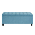 Upholstered tufted button storage bench ,Linen fabric entry bench with spindle wooden legs, Bed bench- Light Blue - Grand Goldman Shop