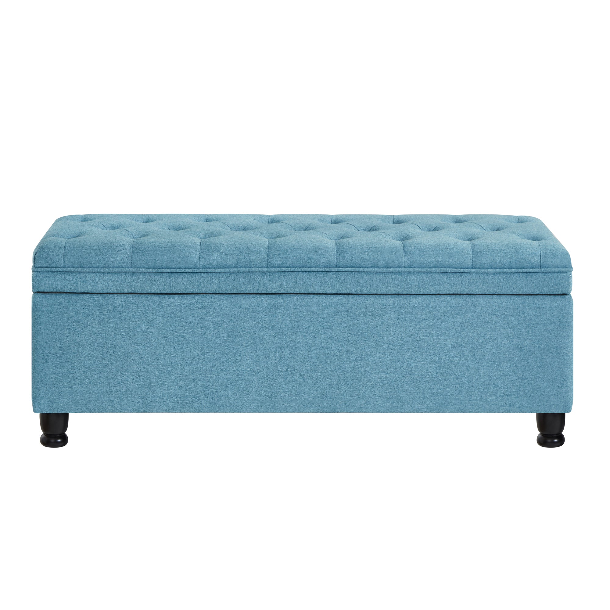 Upholstered tufted button storage bench ,Linen fabric entry bench with spindle wooden legs, Bed bench- Light Blue - Grand Goldman Shop