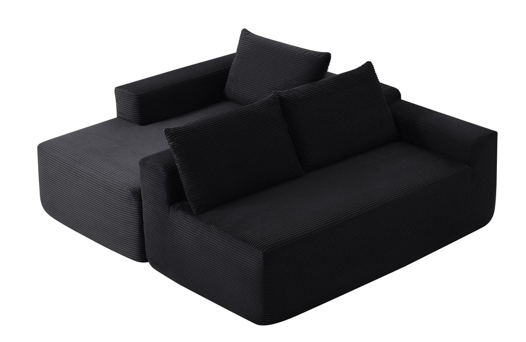 96.9' Cloud Sectional Couch with L-Shape Chaise,Modern Modular Sofa with Deep Seat, Upholstered Couches for Living Room Bedroom,No Assembly Required, (Corduroy Fabric),Black - Grand Goldman Shop