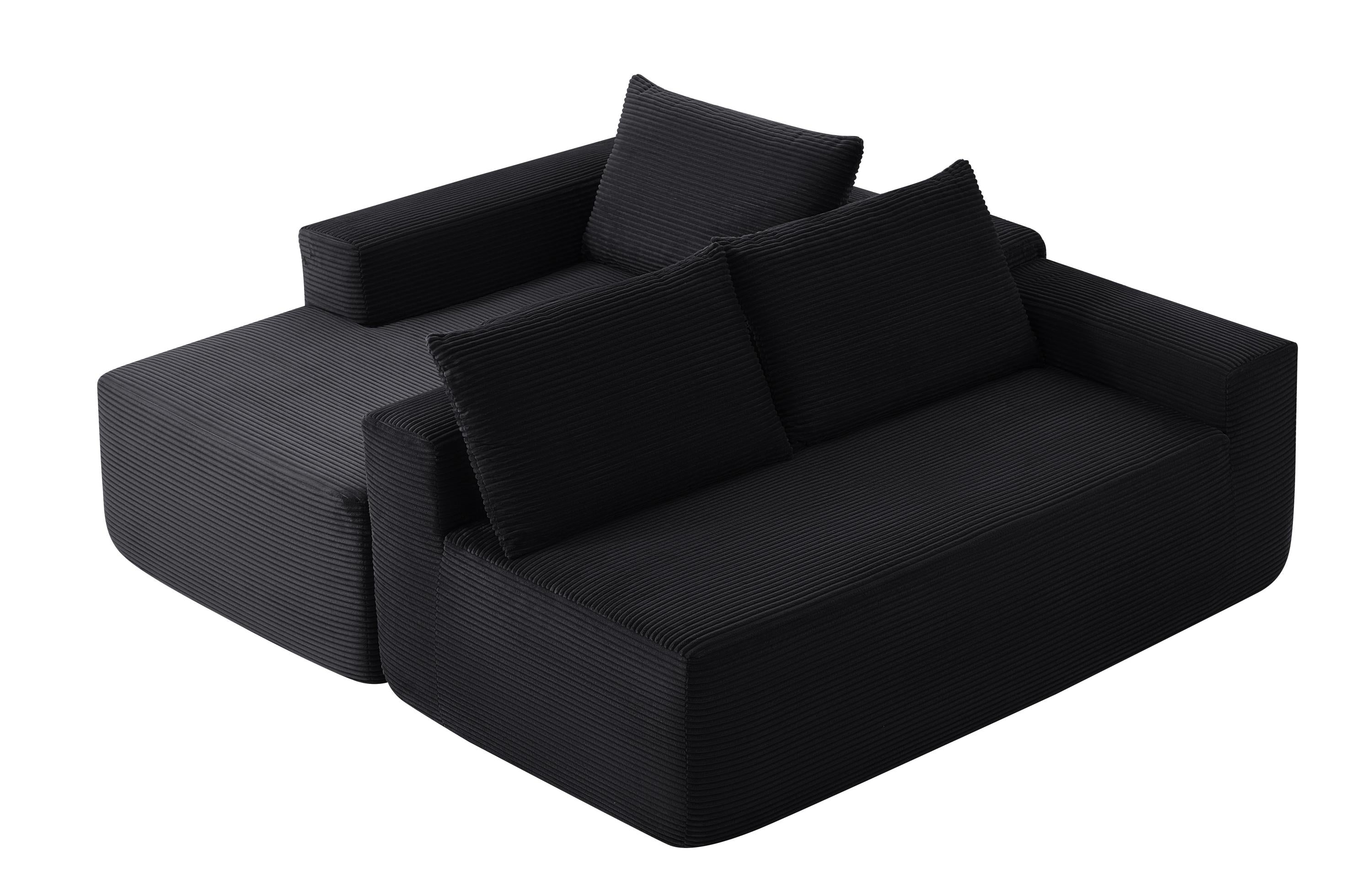 96.9' Cloud Sectional Couch with L-Shape Chaise,Modern Modular Sofa with Deep Seat, Upholstered Couches for Living Room Bedroom,No Assembly Required, (Corduroy Fabric),Black - Grand Goldman Shop