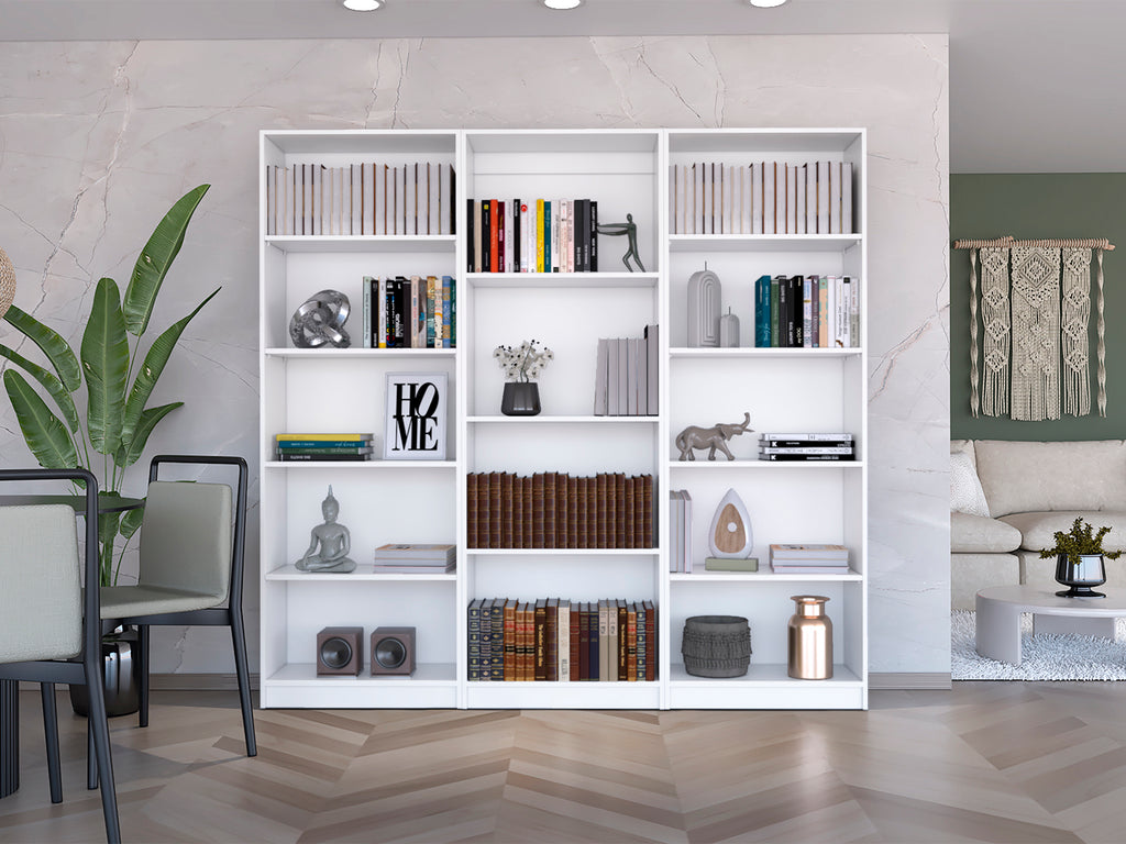 Bartow 3 Piece Home Bookcase set, 74' Wide with 14 Shelves ,  Living Room Set Set  White | Premium Home Decor - Grand Goldman