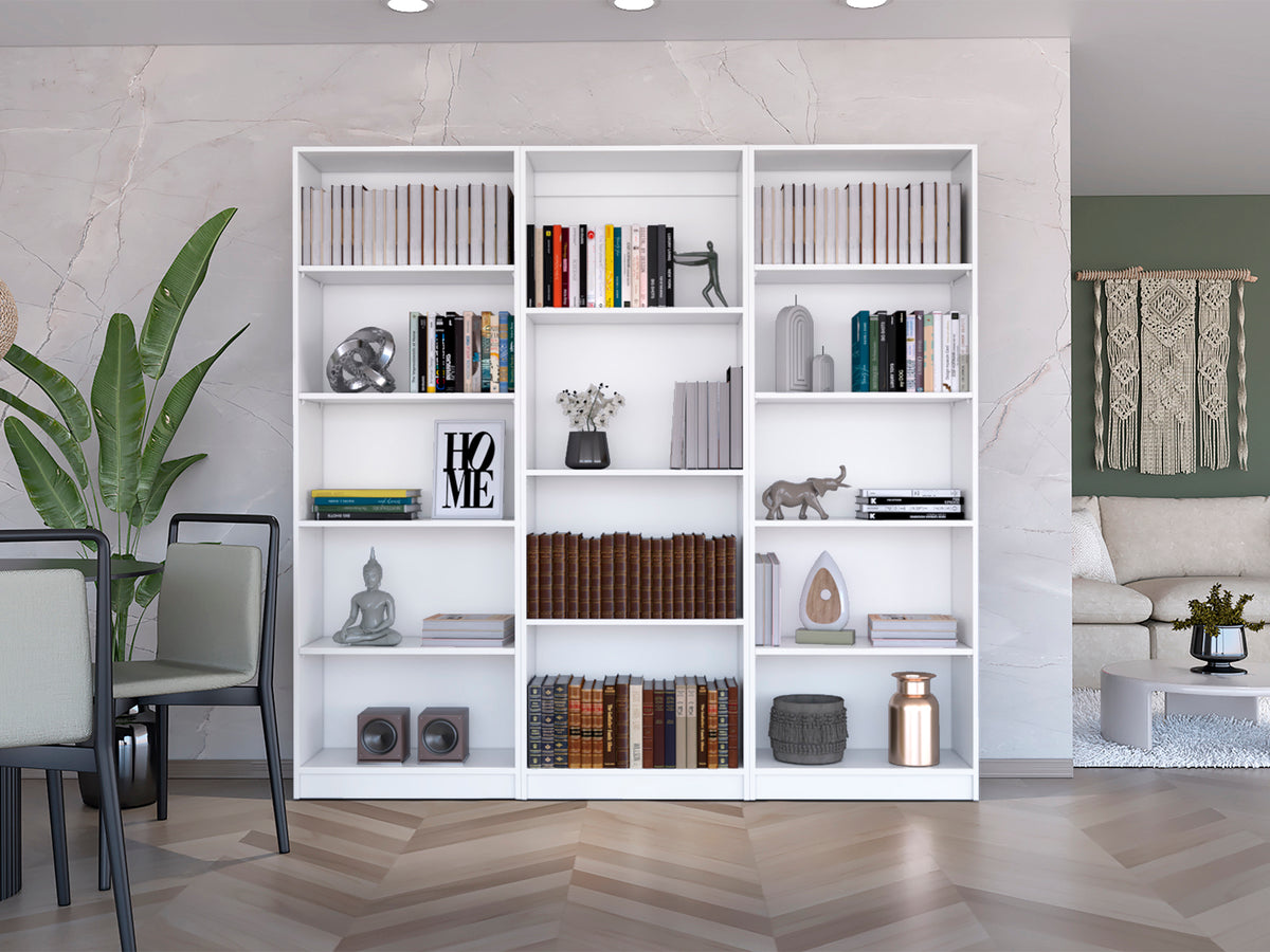 Bartow 3 Piece Home Bookcase set, 74' Wide with 14 Shelves ,  Living Room Set Set  White | Premium Home Decor - Grand Goldman