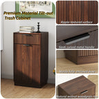 Woodgrain Tilt-Out Trash Can Cabinet with Wave-Textured Drawer & Pull-Out Bin in Walnut Finish - Grand Goldman Shop