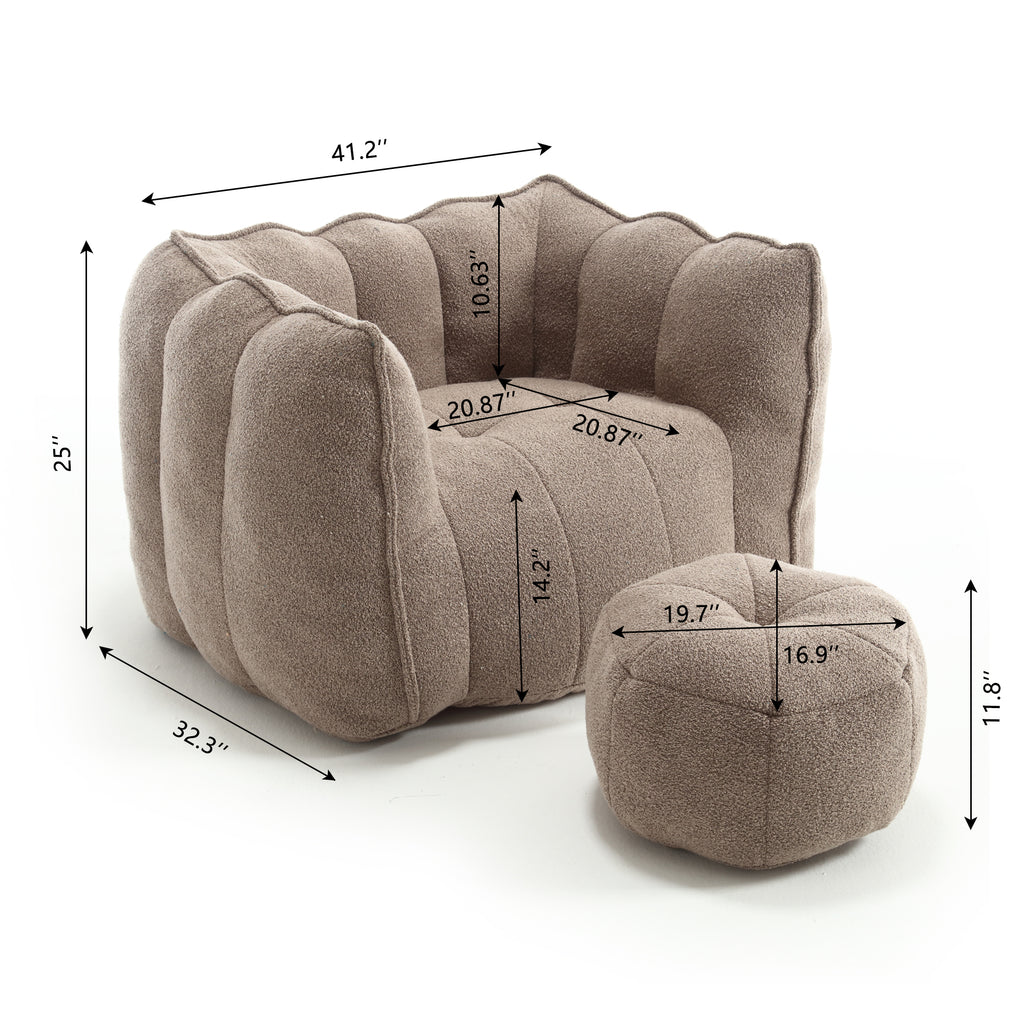Soft Chenille Bean Bag Chair with High Resilient Foam for Living Room and Bedroom, Comfortable Square Lazy Sofa with Footstool for Adults - Grand Goldman Shop