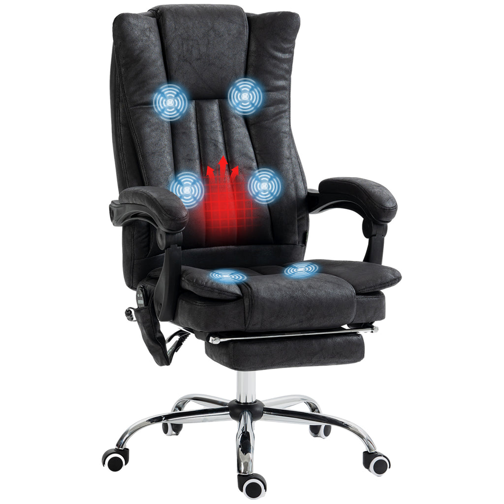 Vinsetto Microfiber Office Chair, High Back Computer Chair with 6 Point Massage, Heat, Adjustable Height and Retractable Foot