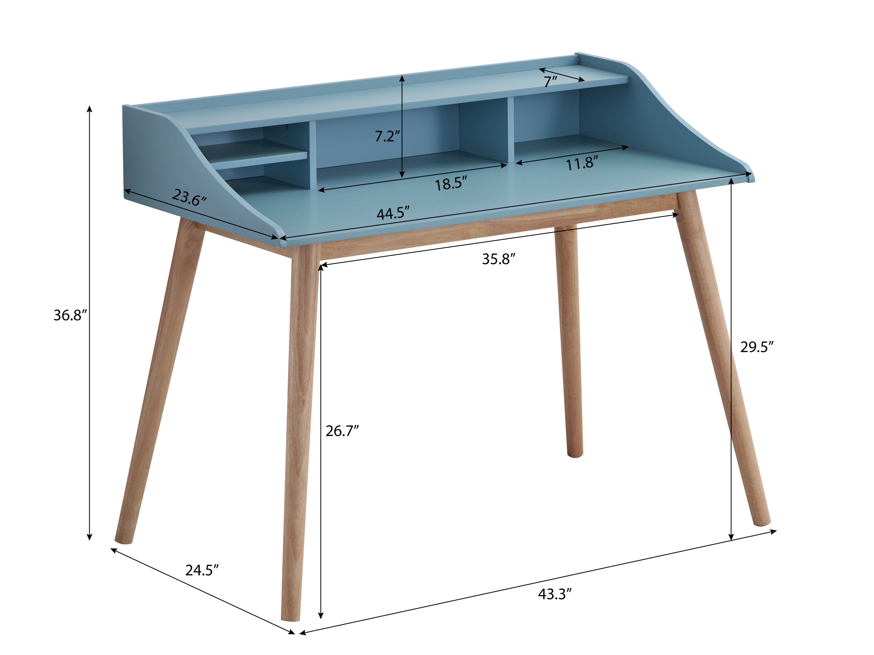Roskilde Mid-Century Modern Wood Writing Desk with Hutch, Blue | Premium Home Decor - Grand Goldman