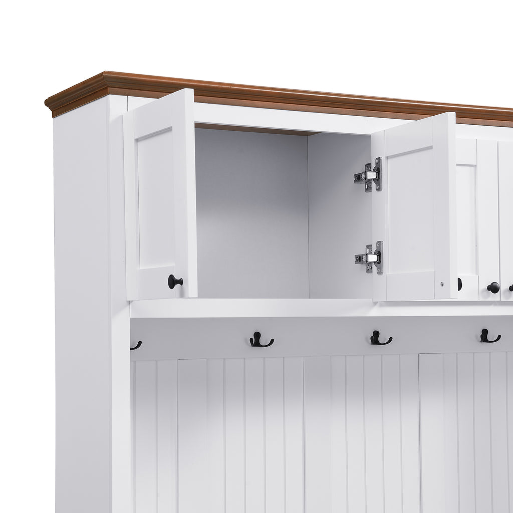 78.7''H Entryway Hall Tree with Storage Bench, 5-in-1 Hall Tree Farmhouse Coat Rack Shoe Bench with Cabinets, Drawers & Hooks for Hallway, Entryway, Living Room, Mudroom - Grand Goldman Shop