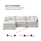 105' Modular Sectional Couch,Upholstered Soft Chenille Fabric Sofa,3 Seater with Ottoman L Shape Sofa Beige - Grand Goldman Shop