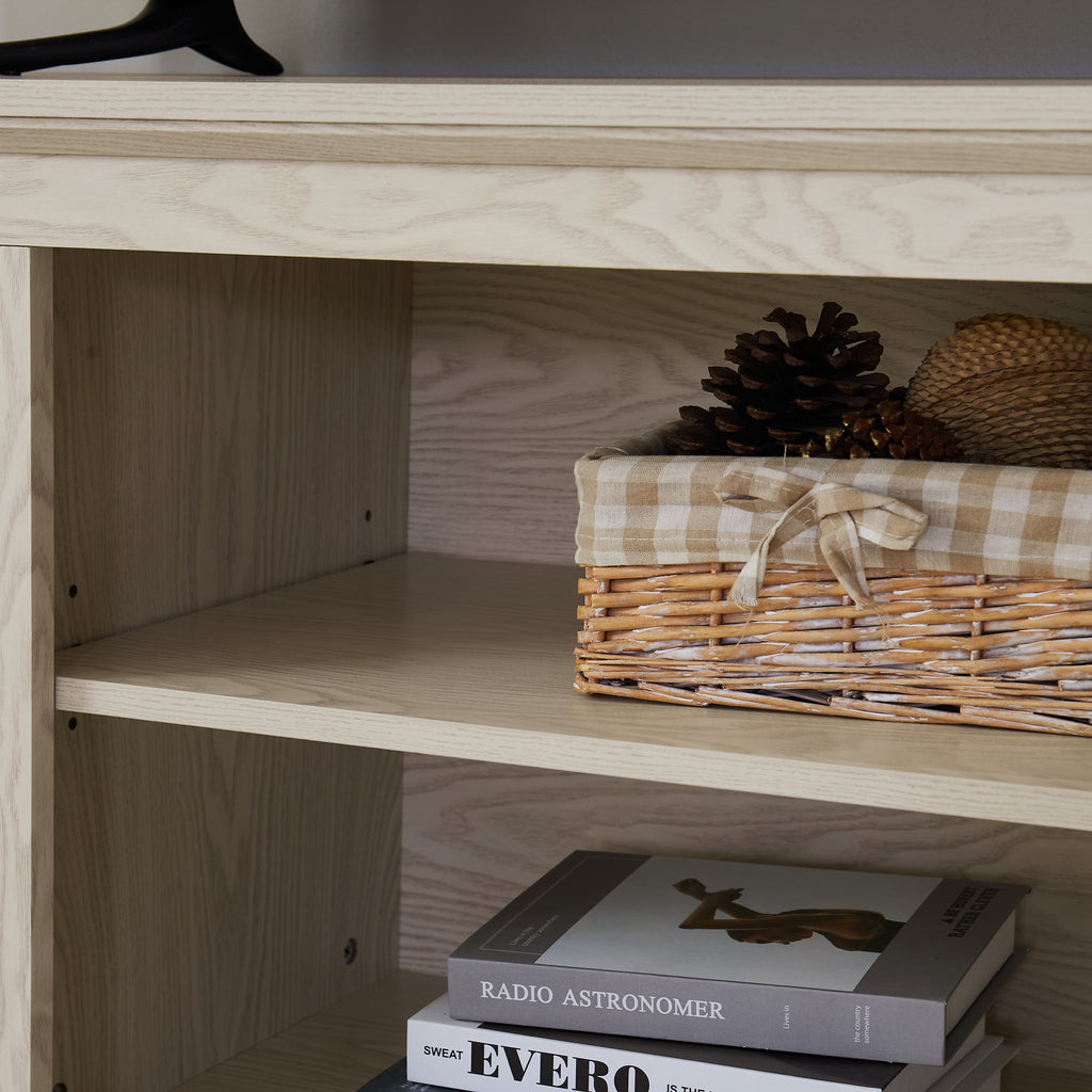 Farmhouse Rattan TV Stand Console Table for TVs up to 70 Inches, TV Console Table with 2 Storage Shelves, 2 Natural Rattan Door Cabinets,65'W*15.55'D*23.86'H, White - Grand Goldman Shop